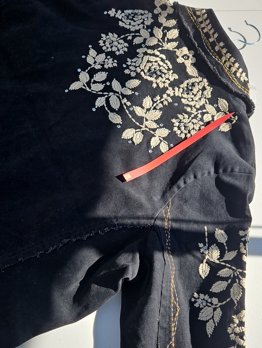 Black Embroidered Cotton Floral Blazer Jacket 0025 - Picture 11 of 16